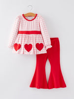 Rylee Faith Designs Girls Valentine's Day Heart Applique Plaid Outfits Set - 