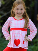Rylee Faith Designs Girls Valentine's Day Heart Applique Plaid Outfits Set - 
