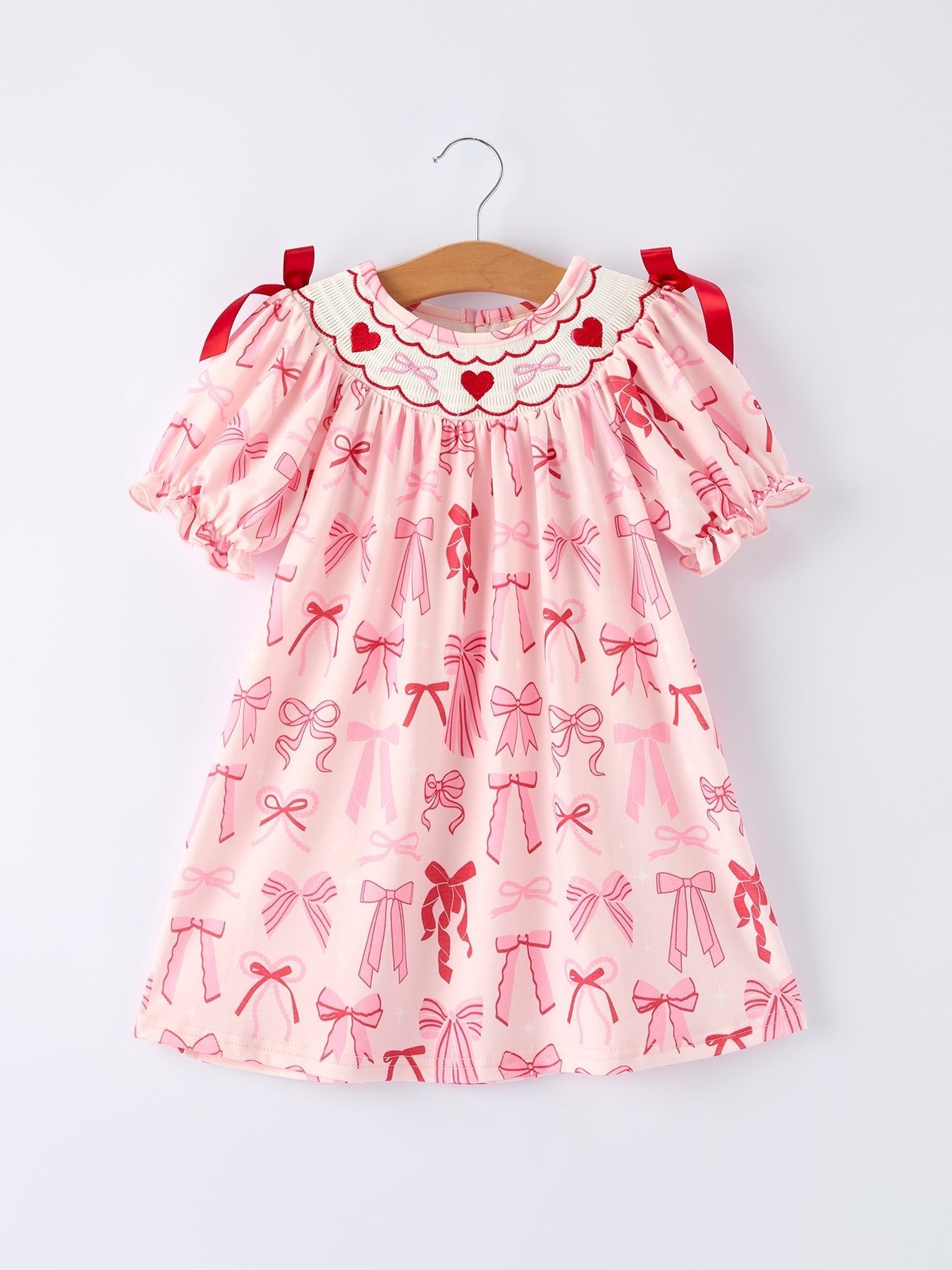 Rylee Faith Designs Girls' Valentine's Day Heart Bow Embroidered Dress - 