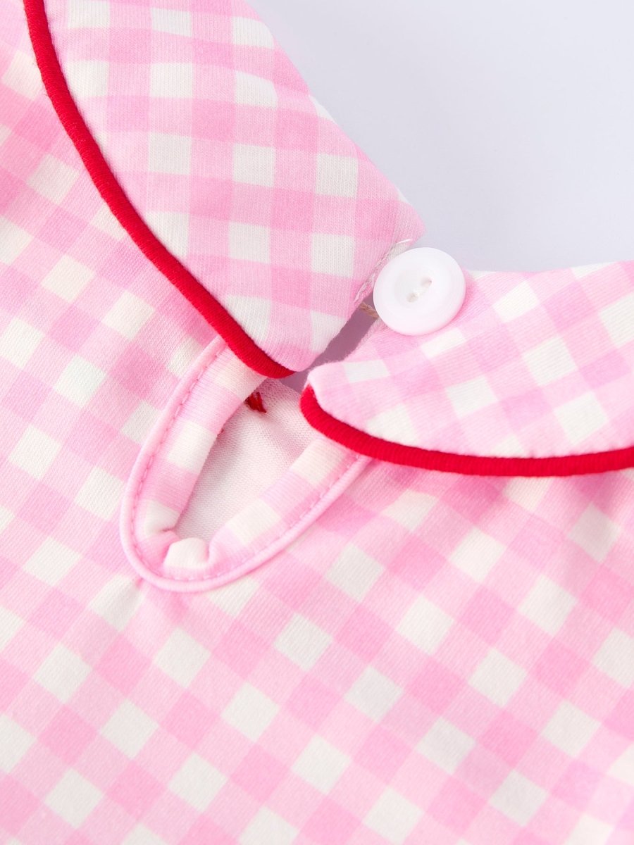 Rylee Faith Designs Girls' Valentine's Day Heart - embroidered Plaid Baby Romper - 