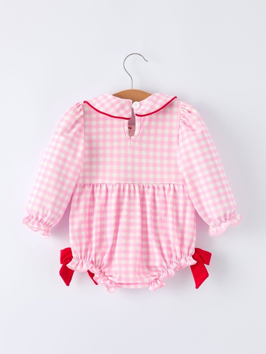Rylee Faith Designs Girls' Valentine's Day Heart - embroidered Plaid Baby Romper - 