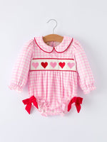 Rylee Faith Designs Girls' Valentine's Day Heart - embroidered Plaid Baby Romper - 