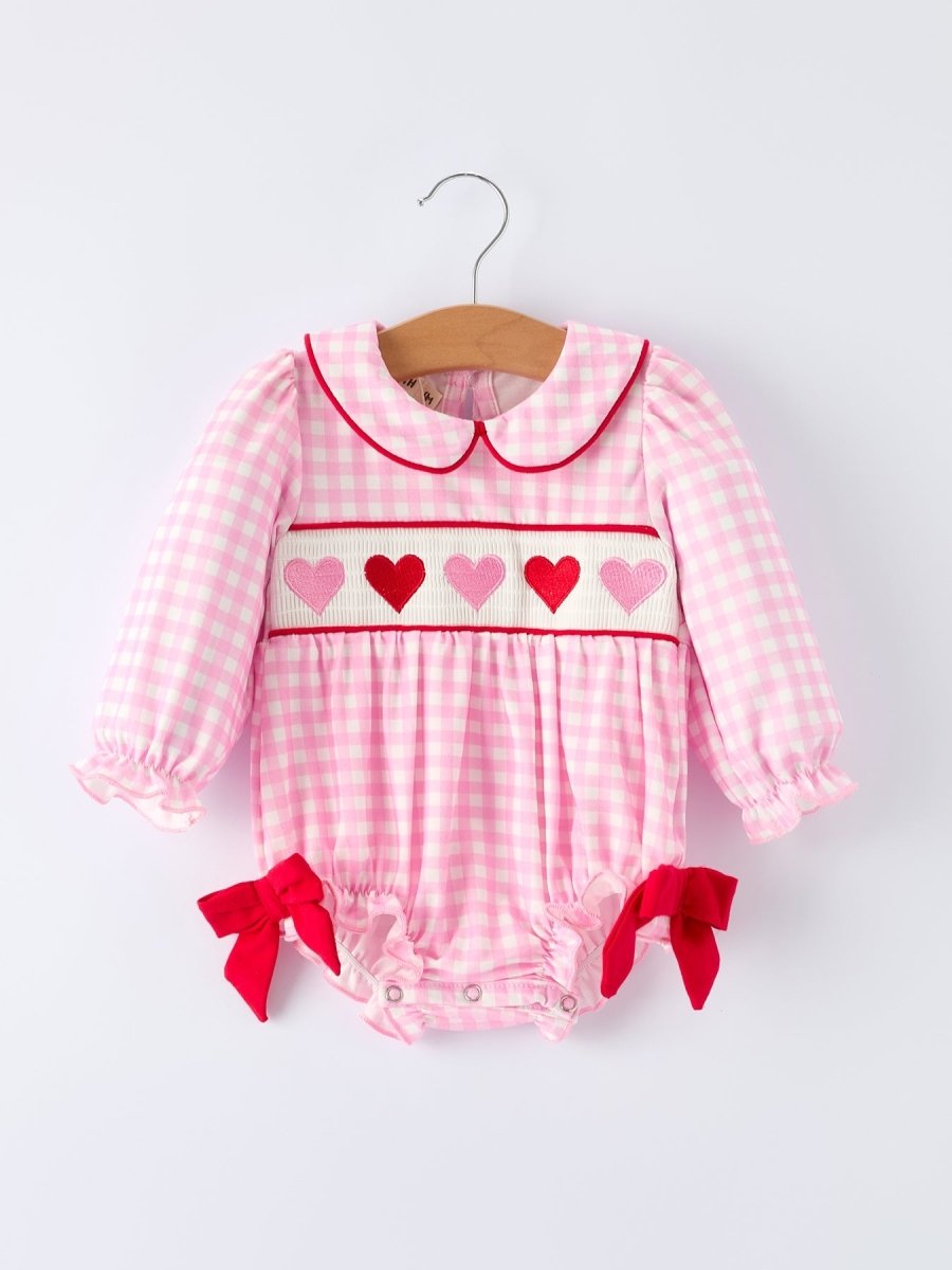 Rylee Faith Designs Girls' Valentine's Day Heart - embroidered Plaid Baby Romper - 