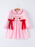 Rylee Faith Designs Girls' Valentine's Day Heart Smocking Embroidered Plaid Dress - 