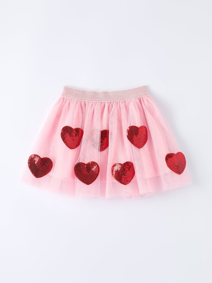 Rylee Faith Designs Girls' Valentine's Day Skirt with Sequined Heart Appliques - 