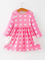Rylee Faith Designs Girls Valentine’s Outfit Pink Heart Long Sleeve Dress with Pockets - 
