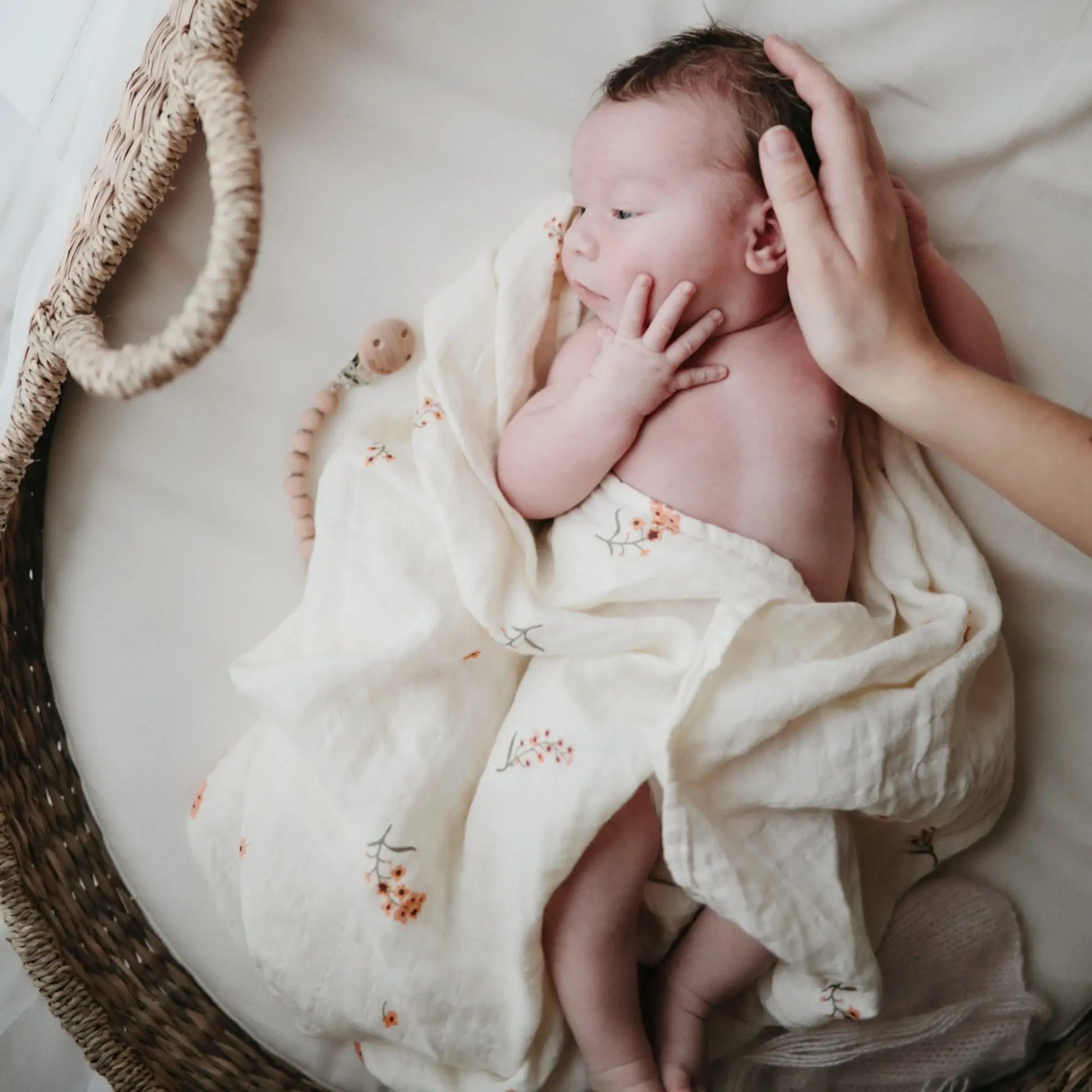 Organic Cotton Muslin Swaddle Blanket for Baby Cuddling and Nursing Mushie