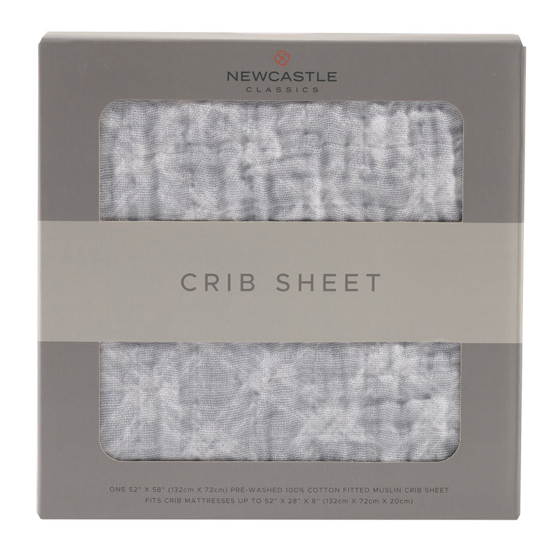 Glacier Grey Plaid Cotton Muslin Crib Sheet 100 Percent Natural Breathable Soft Material Newcastle Classics