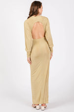 PinkBlush Gold Long Sleeve Open Back Maxi Dress - 