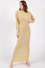 Gold Long Sleeve Open Back Maxi Dress - Sleeve, Shoulder, Dress, Neck, Gown | Everetts Place