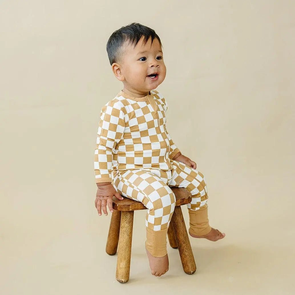 Little Joy Co. Golden Coast Check Bamboo Zipper Romper For Babies - Everetts Place Boutique - 
