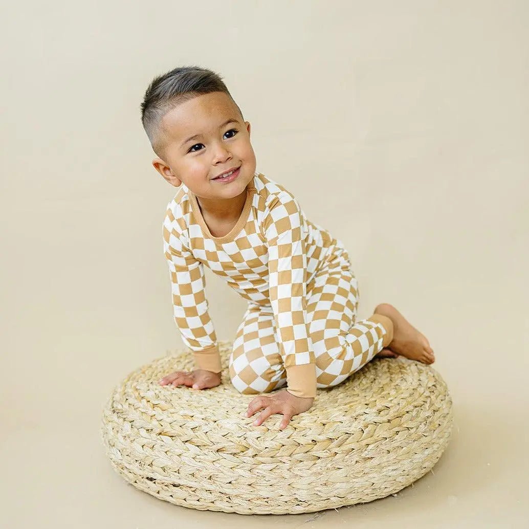 Little Joy Co. Golden Coast Check Two Piece Bamboo Pajamas For Women - Everetts Place Boutique - 