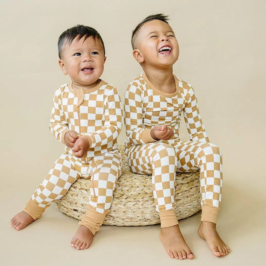 Little Joy Co. Golden Coast Check Two Piece Bamboo Pajamas For Women - Everetts Place Boutique - 