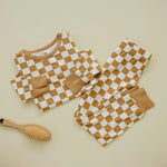 Little Joy Co. Golden Coast Check Two Piece Bamboo Pajamas For Women - Everetts Place Boutique - 