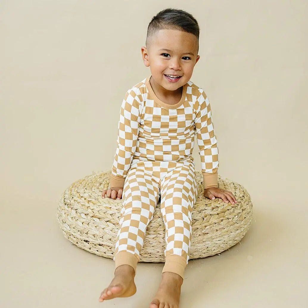 Little Joy Co. Golden Coast Check Two Piece Bamboo Pajamas For Women - Everetts Place Boutique - 