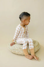 Little Joy Co. Golden Gingham 2pc Bamboo Pajamas Henley for Kids Sleepwear - Everetts Place Boutique - 