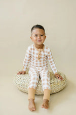 Little Joy Co. Golden Gingham 2pc Bamboo Pajamas Henley for Kids Sleepwear - Everetts Place Boutique - 