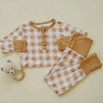 Little Joy Co. Golden Gingham 2pc Henley Bamboo Pajamas - Fall & Halloween Soft Baby PJs - 