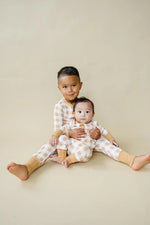 Little Joy Co. Golden Gingham 2pc Henley Bamboo Pajamas - Fall & Halloween Soft Baby PJs - 