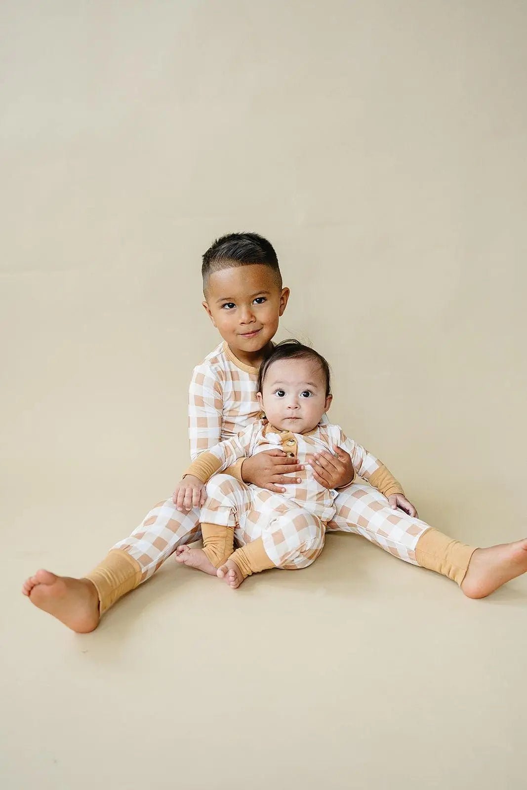 Little Joy Co. Golden Gingham 2pc Henley Bamboo Pajamas - Fall & Halloween Soft Baby PJs - 