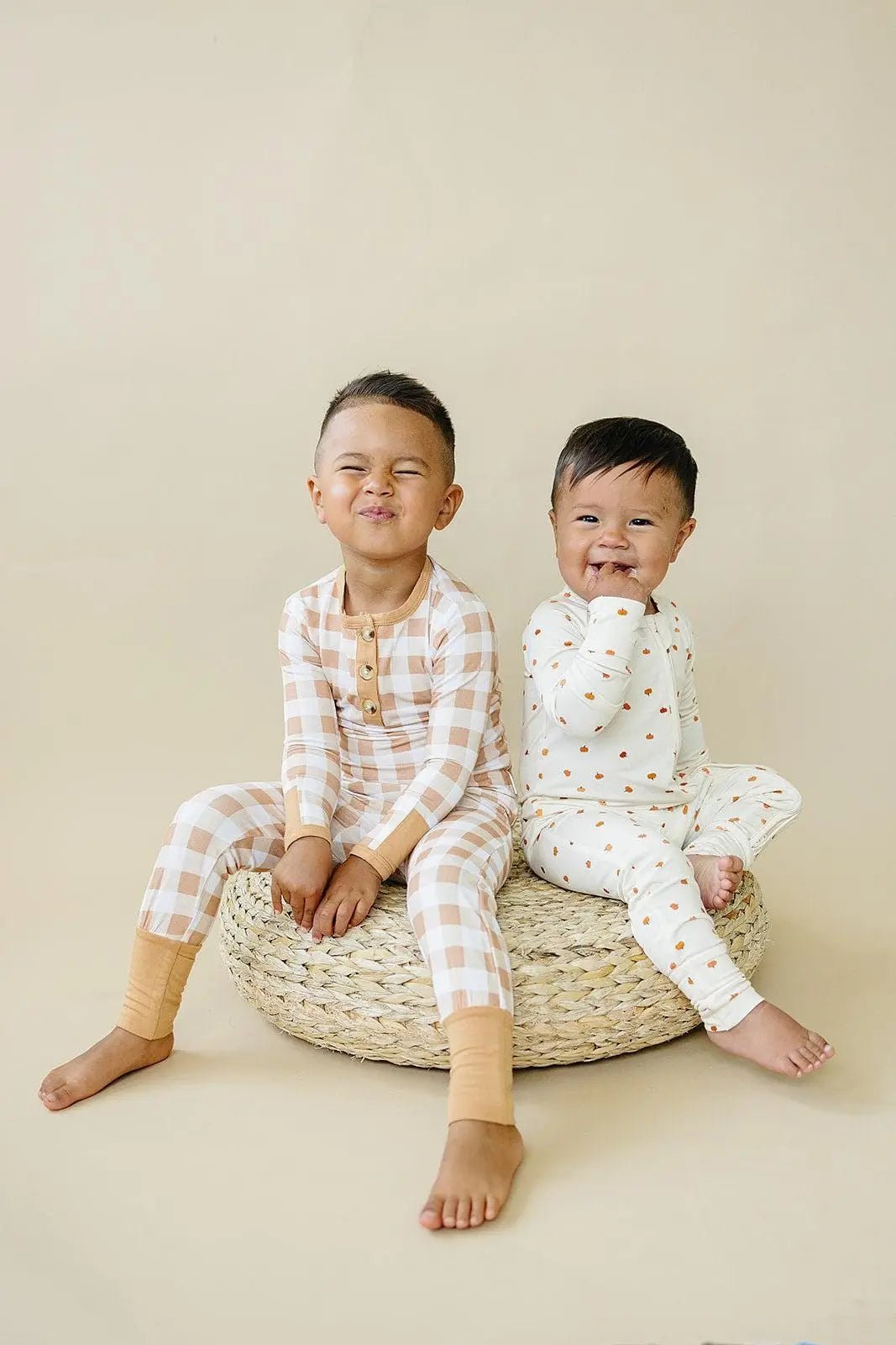 Little Joy Co. Golden Gingham 2pc Henley Bamboo Pajamas - Fall & Halloween Soft Baby PJs - 