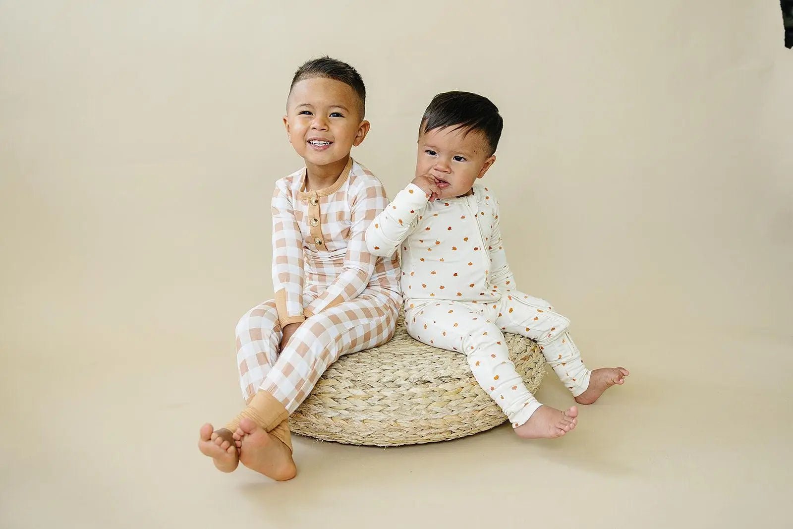 Little Joy Co. Golden Gingham 2pc Henley Bamboo Pajamas - Fall & Halloween Soft Baby PJs - 