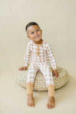 Little Joy Co. Golden Gingham 2pc Henley Bamboo Pajamas - Fall & Halloween Soft Baby PJs - 