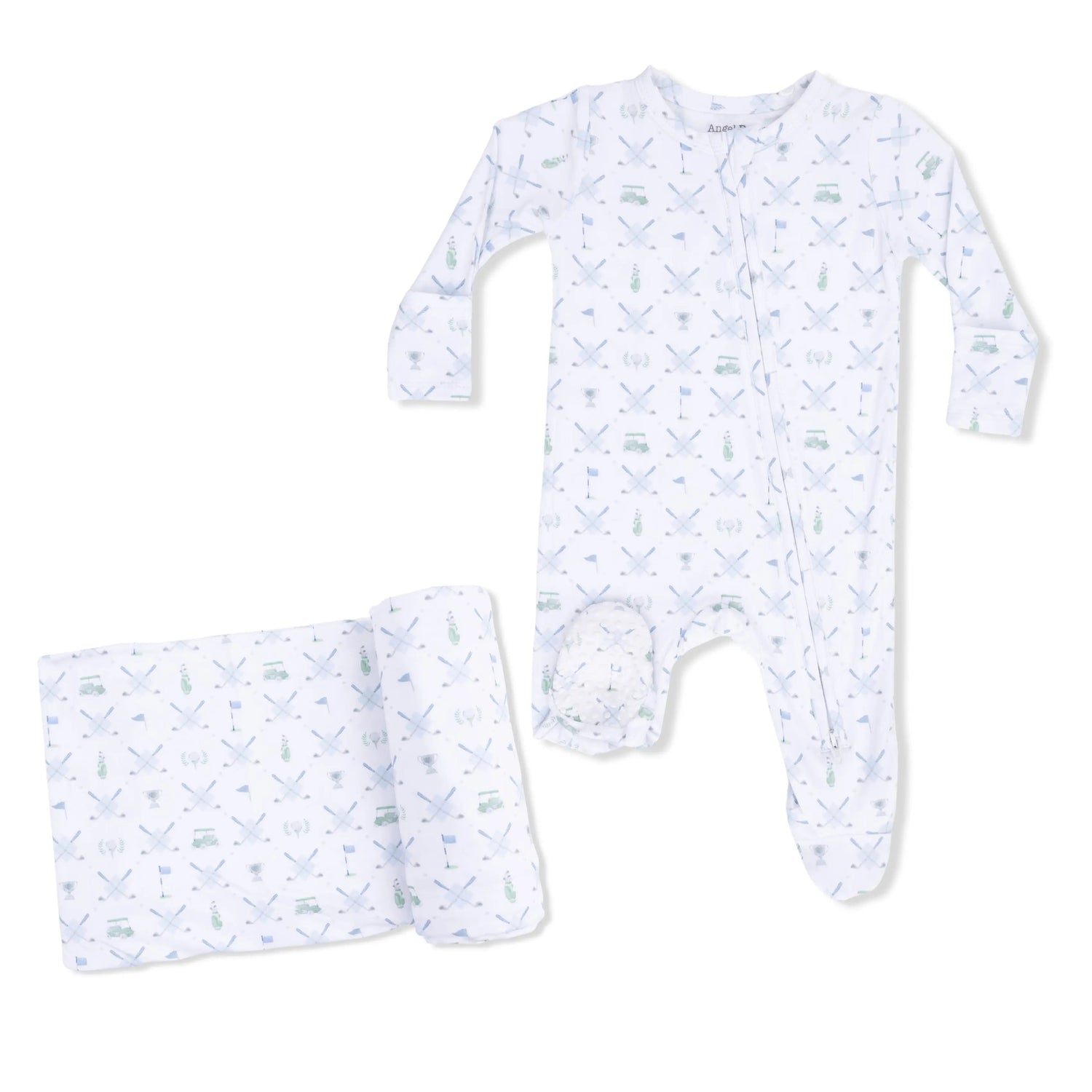 Angel Dear Golf Trellis Blue - 2 Way Zipper Footie & Swaddle Blanket - 
