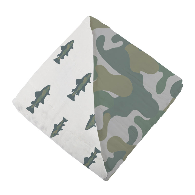 Gone Fishing and Hunter's Camo Newcastle Blanket for Kids 100 Percent Natural Bamboo Muslin 47 Inch by 47 Inch Soft Cozy and Breathable Newcastle Classics