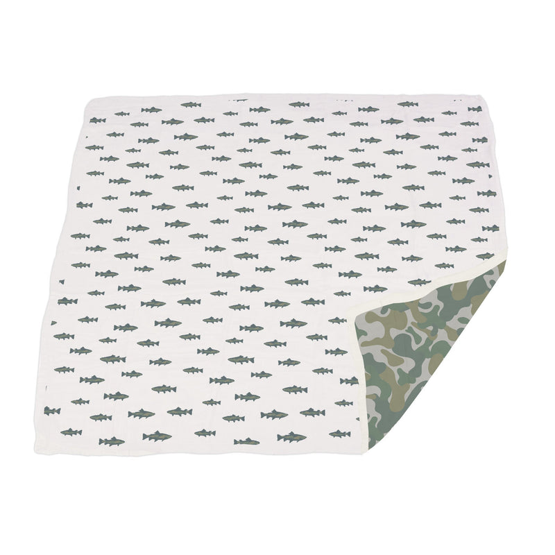 Gone Fishing and Hunter's Camo Newcastle Blanket for Kids 100 Percent Natural Bamboo Muslin 47 Inch by 47 Inch Soft Cozy and Breathable Newcastle Classics
