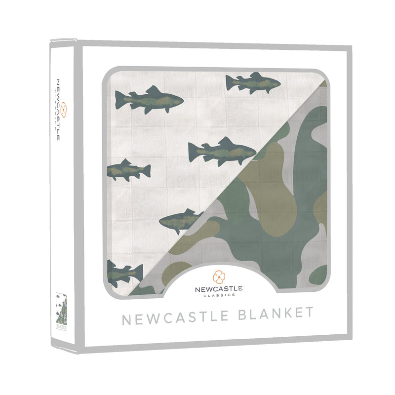 Gone Fishing and Hunter's Camo Newcastle Blanket for Kids 100 Percent Natural Bamboo Muslin 47 Inch by 47 Inch Soft Cozy and Breathable Newcastle Classics