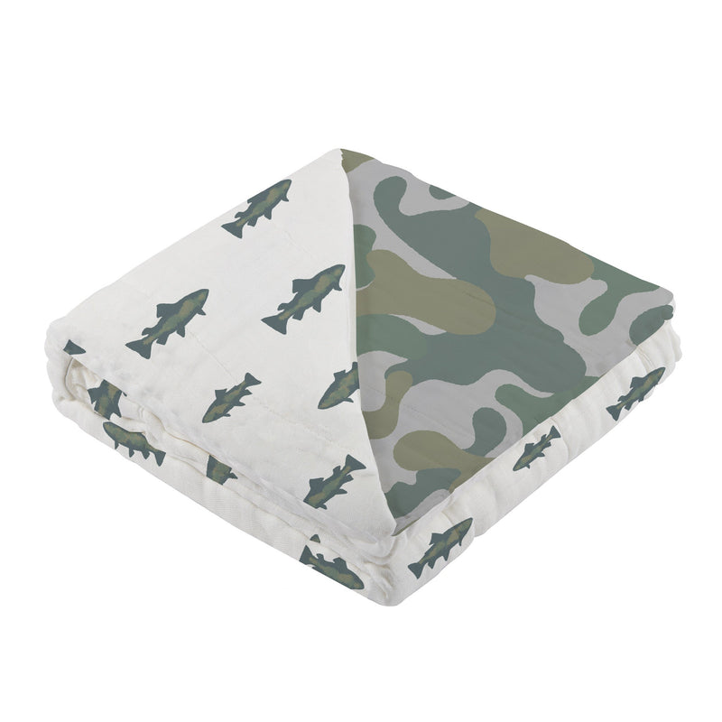 Gone Fishing and Hunter's Camo Newcastle Blanket for Kids 100 Percent Natural Bamboo Muslin 47 Inch by 47 Inch Soft Cozy and Breathable Newcastle Classics