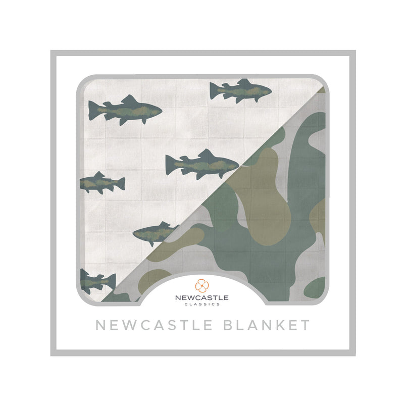 Gone Fishing and Hunter's Camo Newcastle Blanket for Kids 100 Percent Natural Bamboo Muslin 47 Inch by 47 Inch Soft Cozy and Breathable Newcastle Classics