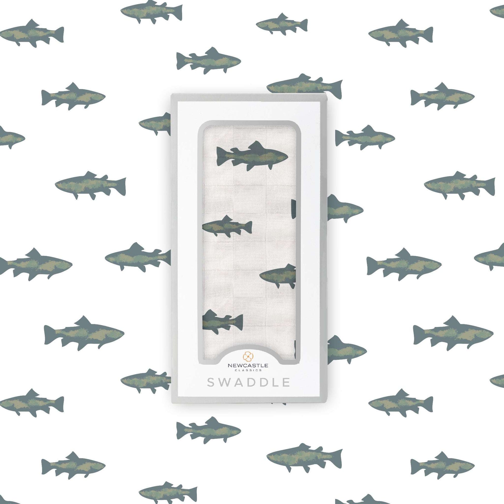 Gone Fishing Bamboo Muslin Swaddle Blanket Soft Breathable Multiuse Cover Newcastle Classics