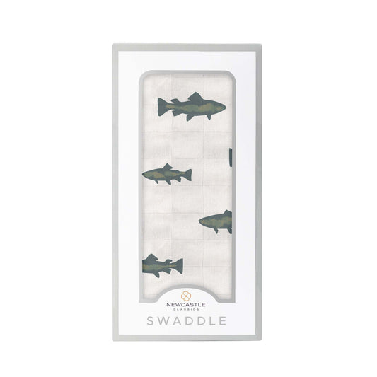 Gone Fishing Bamboo Muslin Swaddle Blanket Soft Breathable Multiuse Cover Newcastle Classics