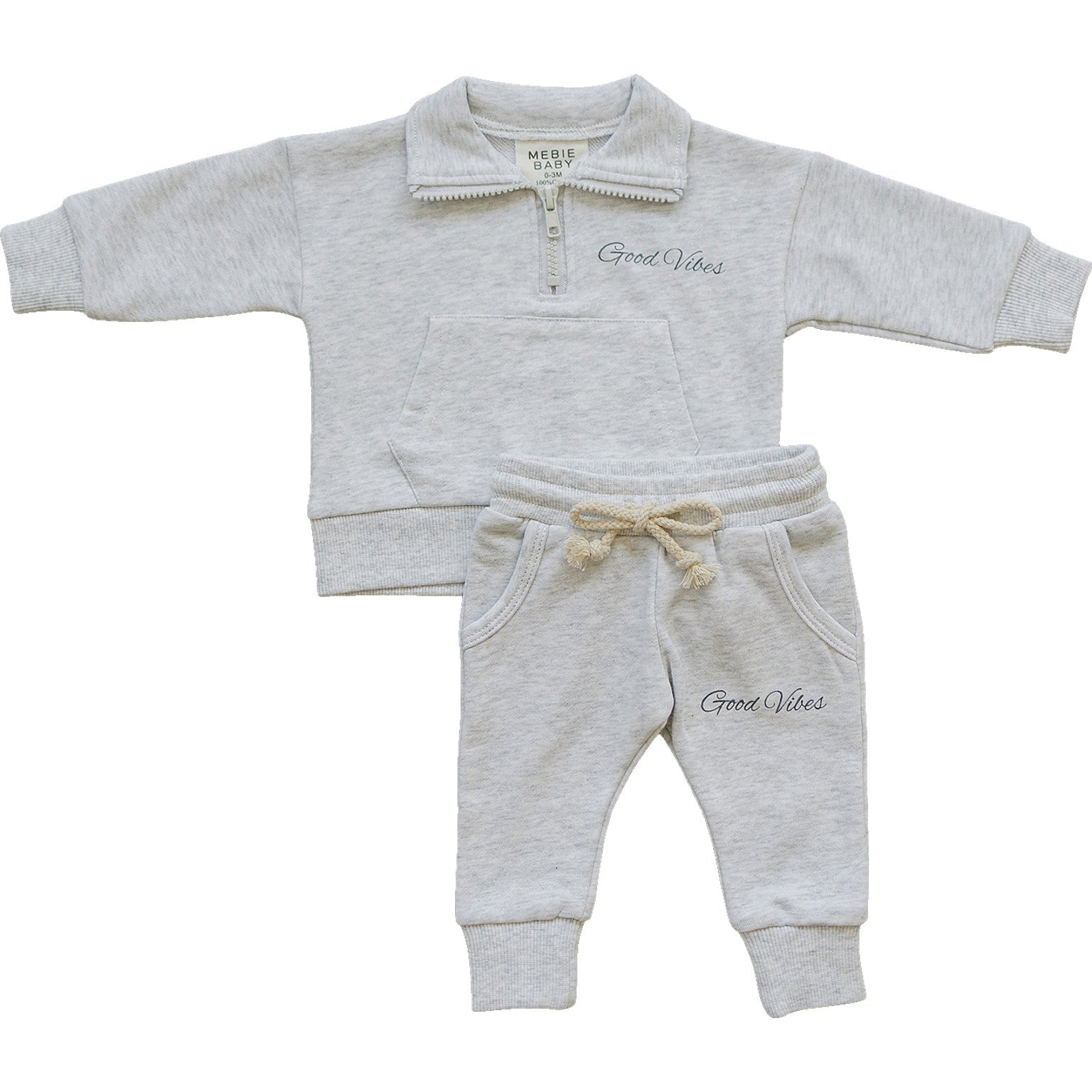 Mebie Baby Good Vibes Quarter Zip French Terry Set For Babies And Toddlers Mebie Baby - 
