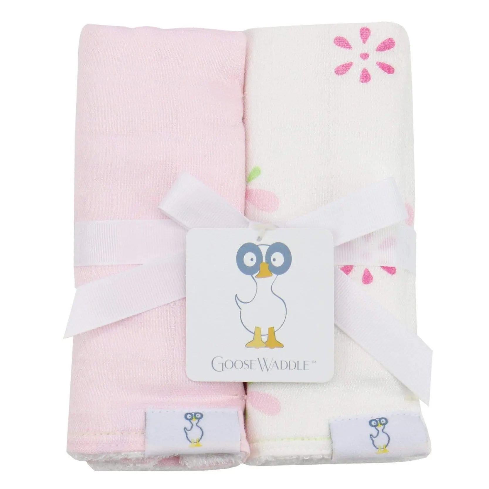 Flowers and Pink 2 Pack Muslin and Terry Cloth Burp Cloth Set Goosewaddle® | Newborn Baby Blankets Toys Teethers Bibs & More