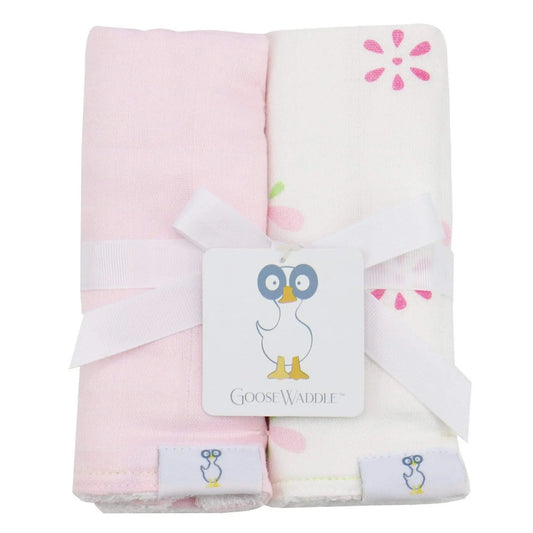 Flowers and Pink 2 Pack Muslin and Terry Cloth Burp Cloth Set Goosewaddle® | Newborn Baby Blankets Toys Teethers Bibs & More