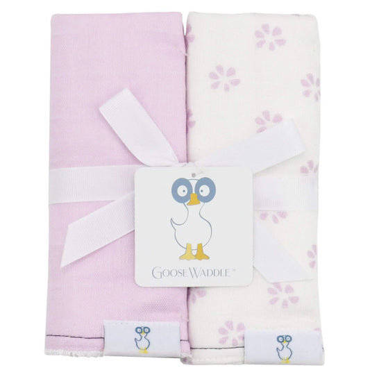 Flowers and Purple 2 Pack Muslin and Terry Cloth Burp Cloths Goosewaddle® | Newborn Baby Blankets Toys Teethers Bibs & More