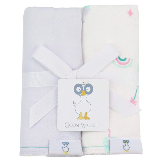Castles And Lavender 2 Pack Muslin And Terry Cloth Burp Cloths Goosewaddle® | Newborn Baby Blankets Toys Teethers Bibs & More