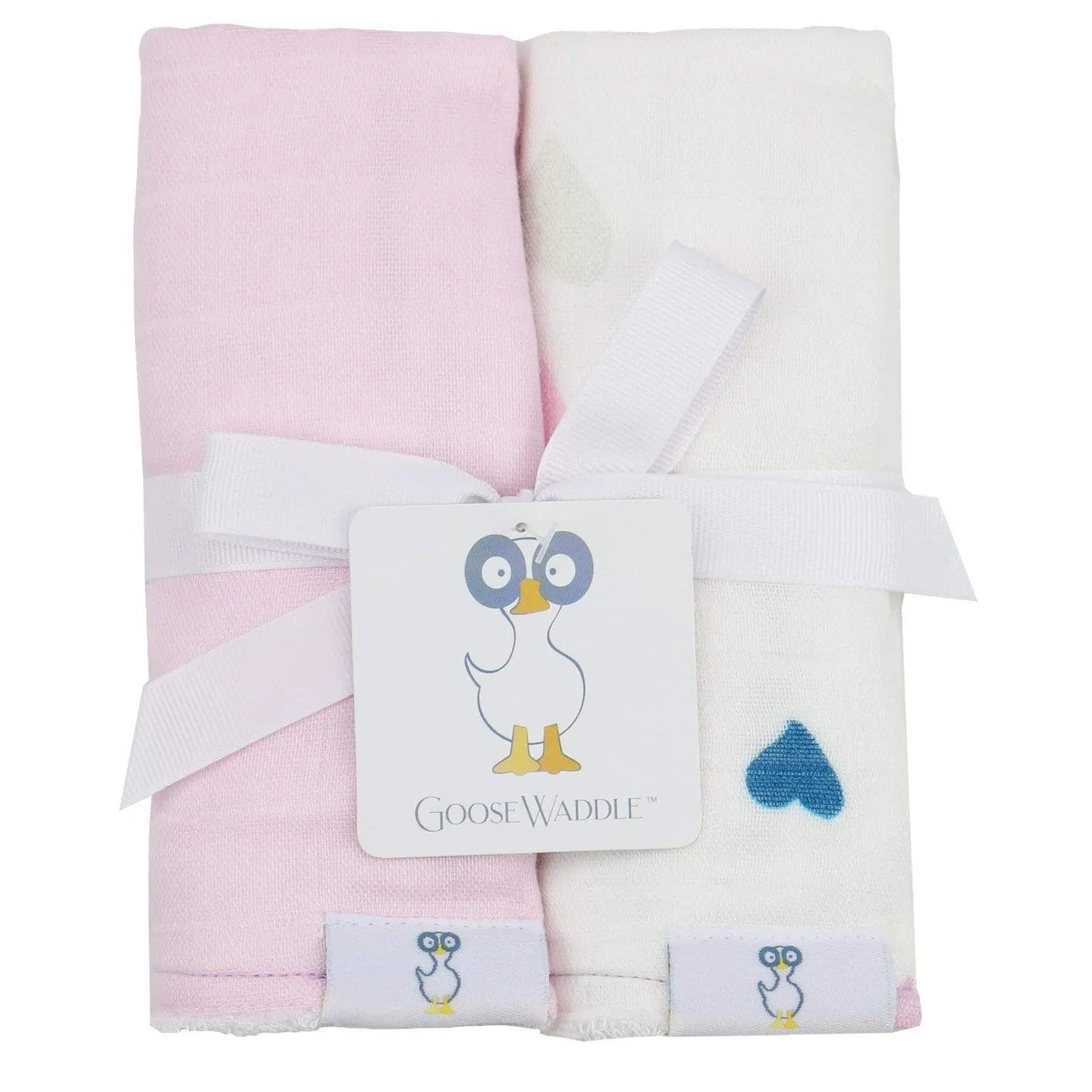 Hearts and Light Pink 2 Pack Muslin and Terry Cloth Burp Cloths Goosewaddle® | Newborn Baby Blankets Toys Teethers Bibs & More
