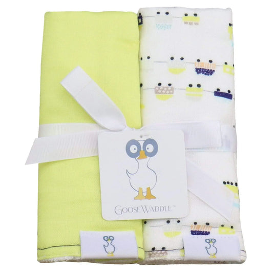 Trains And Lime 2 Pack Muslin And Terry Cloth Burp Cloths For Babies Goosewaddle® | Newborn Baby Blankets Toys Teethers Bibs & More