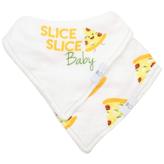Slice Slice Baby Pizza Bib Set Two Pack Muslin and Terry Cloth Adjustable Bibs for Babies 3 to 36 Months Goosewaddle® | Newborn Baby Blankets Toys Teethers Bibs & More