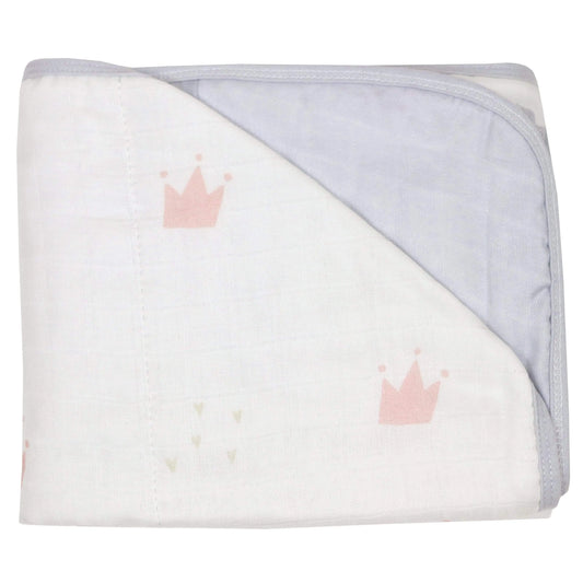 Pink Crown and Gray Oversized Bamboo Muslin Quilted Blanket Goosewaddle® | Newborn Baby Blankets Toys Teethers Bibs & More