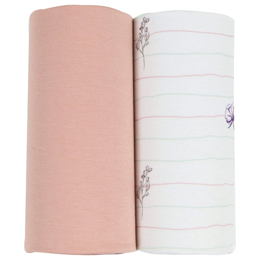 Flower And Pink 2 Pack Swaddle Blanket Soft Breathable Infant Toddler Wrap 47 Inch.