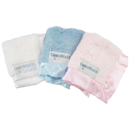 Luxury Baby Blankie Soft Fluffy Square White Classic Pastels Goosewaddle® | Newborn Baby Blankets Toys Teethers Bibs & More