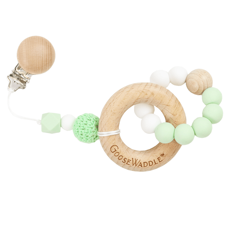 Attachable Wooden & Silicone Teether with Clasp (4 Colors) Goosewaddle® | Newborn Baby Blankets Toys Teethers Bibs & More