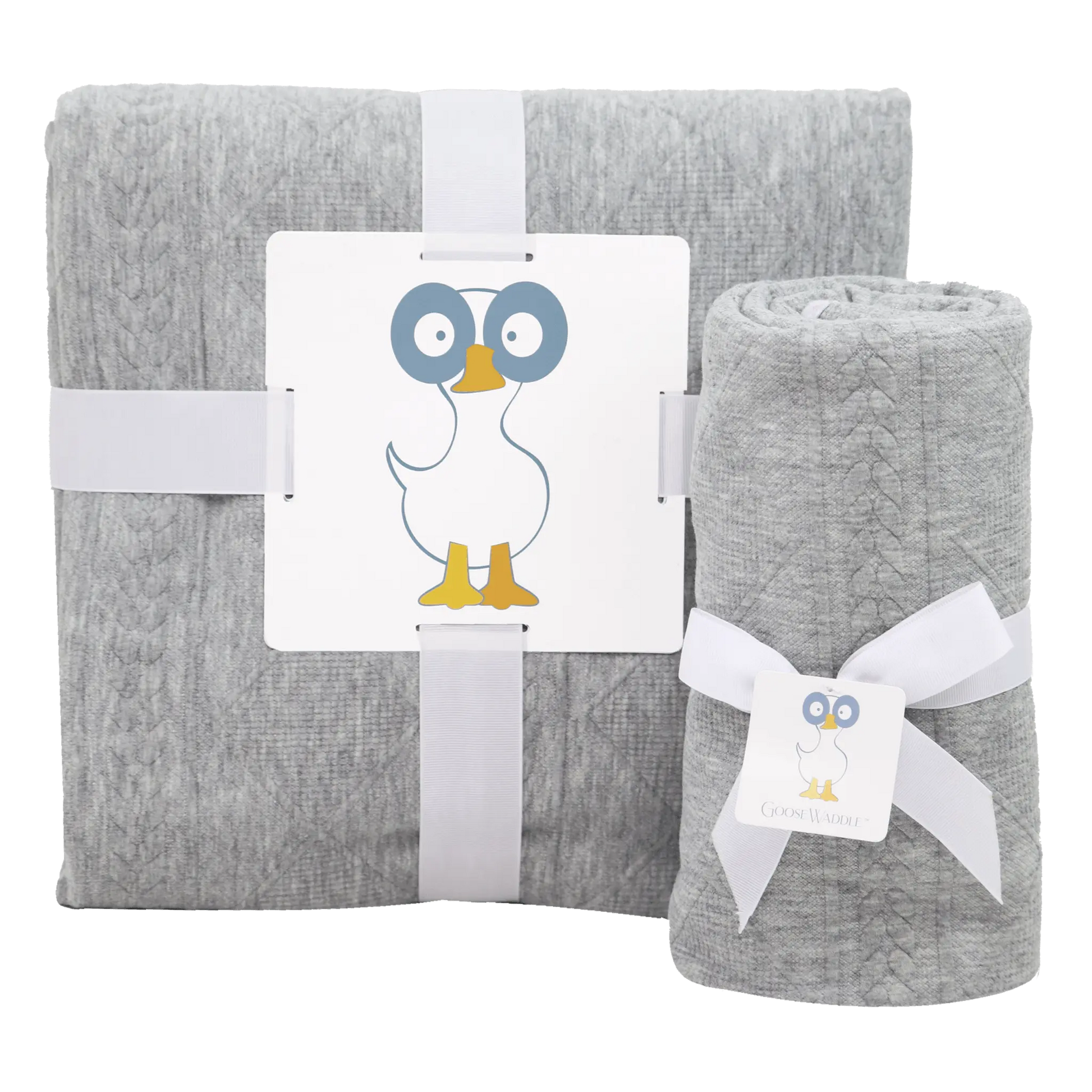 Mommy And Me Knit Blanket Set Gray Cozy Soft Matching Throw 50 Inch By 60 Inch Goosewaddle® | Newborn Baby Blankets Toys Teethers Bibs & More