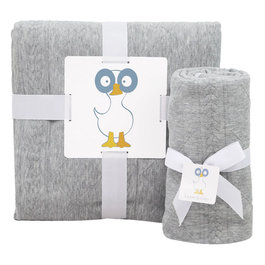 Mommy And Me Knit Blanket Set Gray Cozy Soft Matching Throw 50 Inch By 60 Inch Goosewaddle® | Newborn Baby Blankets Toys Teethers Bibs & More