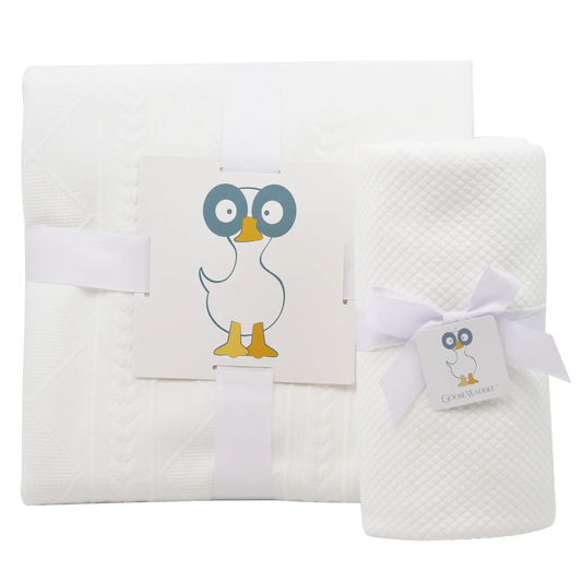 Mommy and Me Knit Blanket Set White Cozy Soft Matching Blankets for Fall Goosewaddle® | Newborn Baby Blankets Toys Teethers Bibs & More